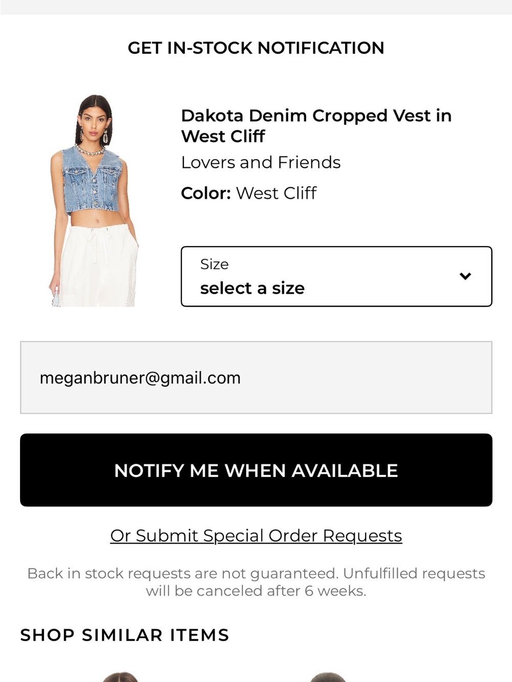 Lovers + Friends Light Blue Cropped Denim Vest